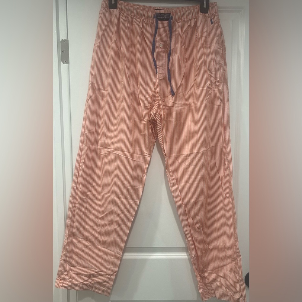 Ralph Lauren Men’s Orange and White Pinstripe Lounge Pants Size Large